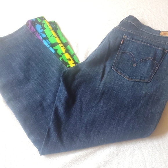 Levi's Colorful Flared Upcycled High Rise Sz. 14 x29 Blue Jeans - Picture 1 of 10